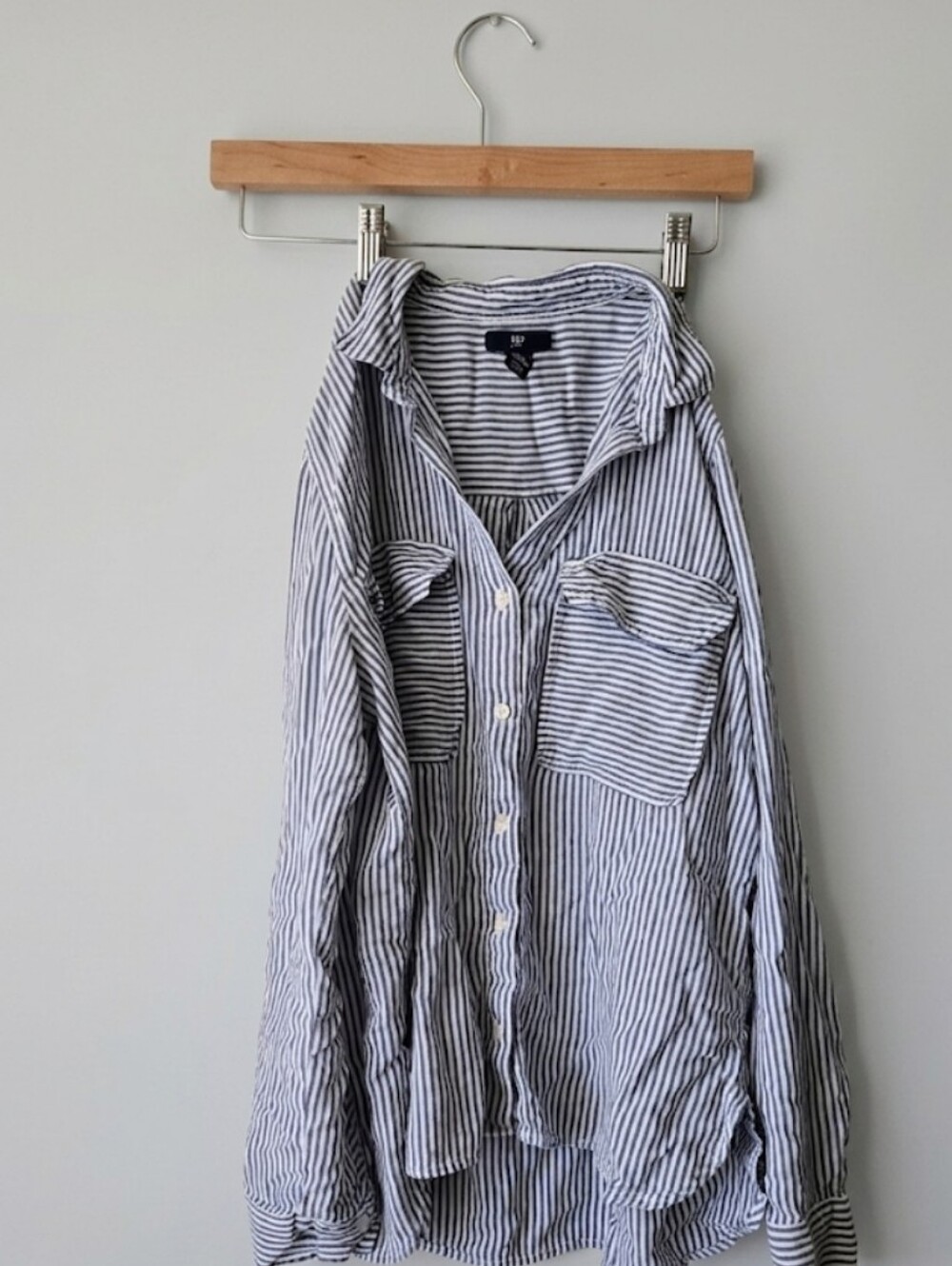 Striped Button-Up Shirt in Navy and White